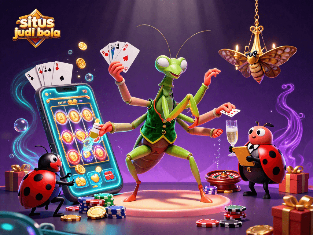 Engage with situs judi bola as a giant praying mantis card sharp and vibrant characters liven up the casino!