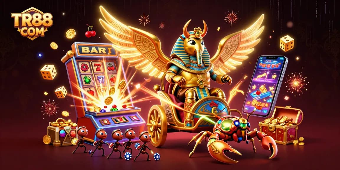 Capture the excitement with TR88 COM as glowing characters navigate a vibrant casino universe filled with jackpots and treasures.