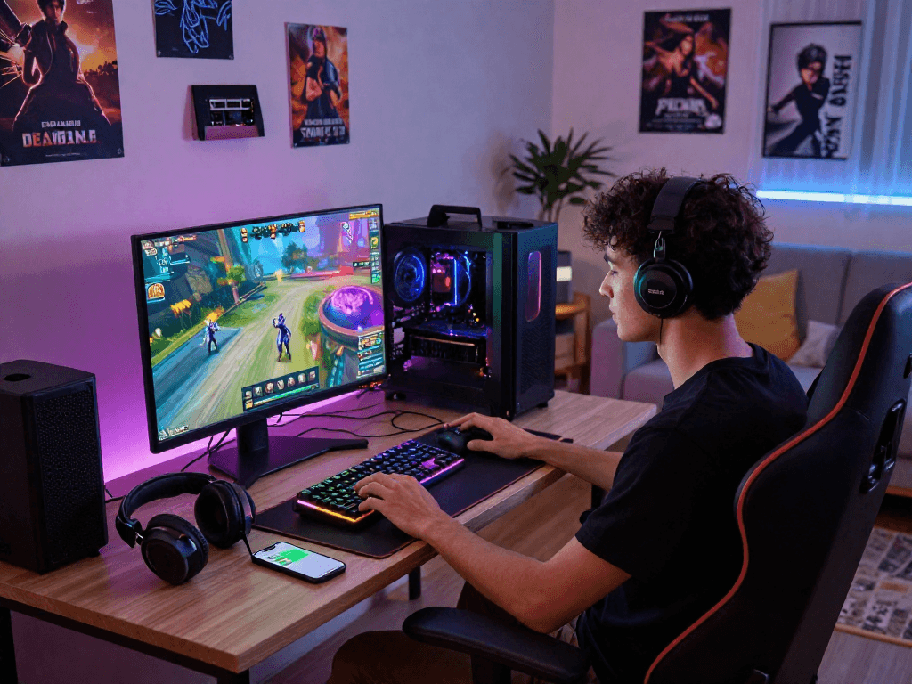 Engaging gaming scene showcasing degrees of lewdity with vibrant graphics and interactive elements in a stylish home setup.