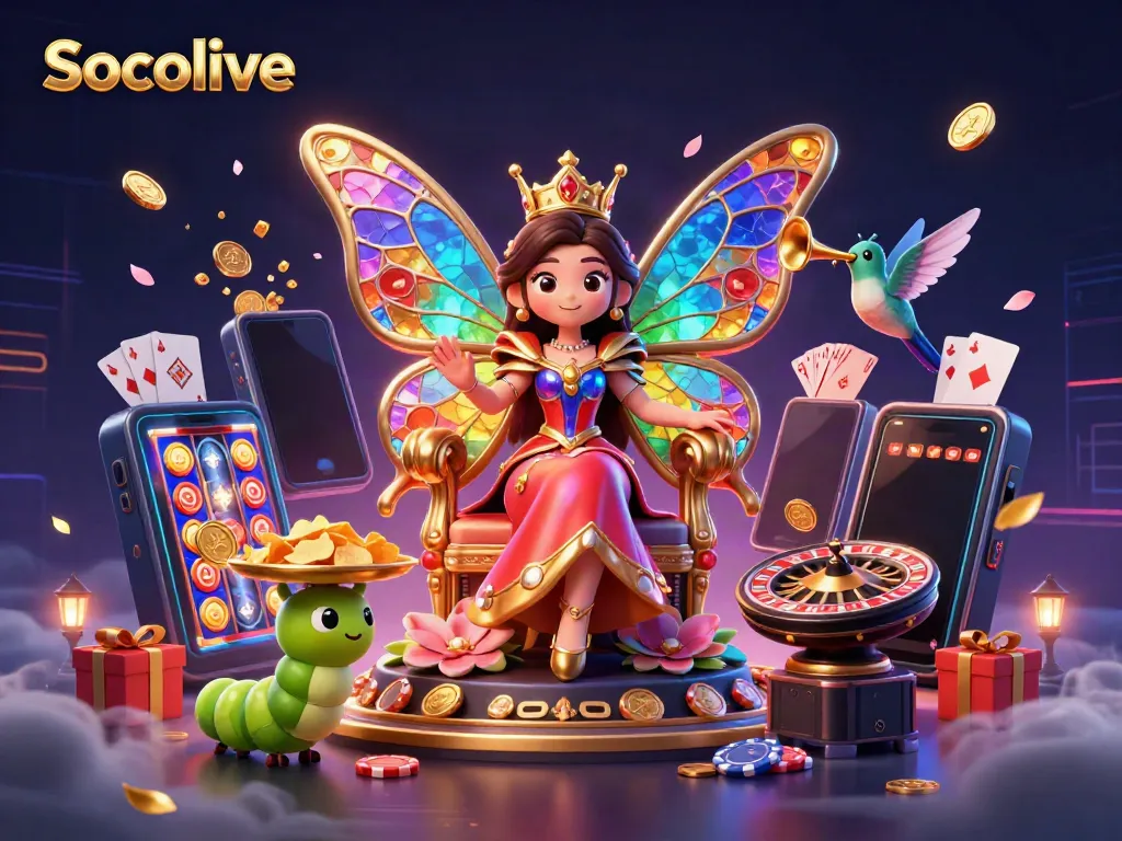 Socolive enhances gaming with rich colors and dynamic betting elements in this vibrant illustration.