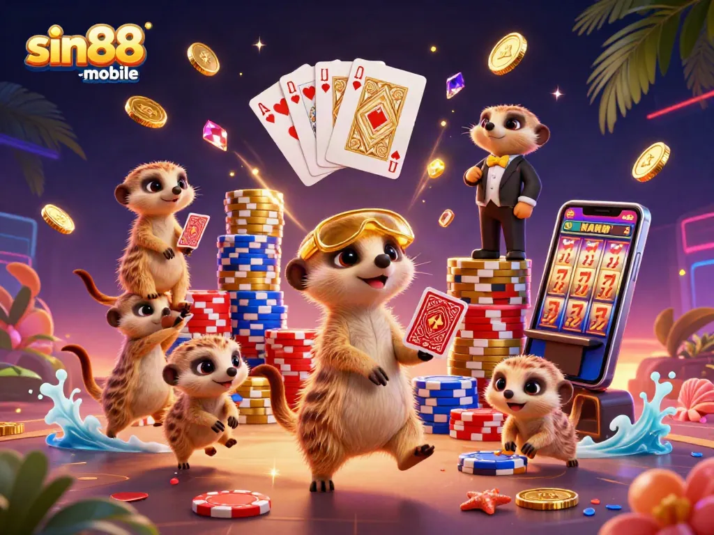 Experience thrilling gameplay at sin88-mobile with meerkat dealers and casino elements.