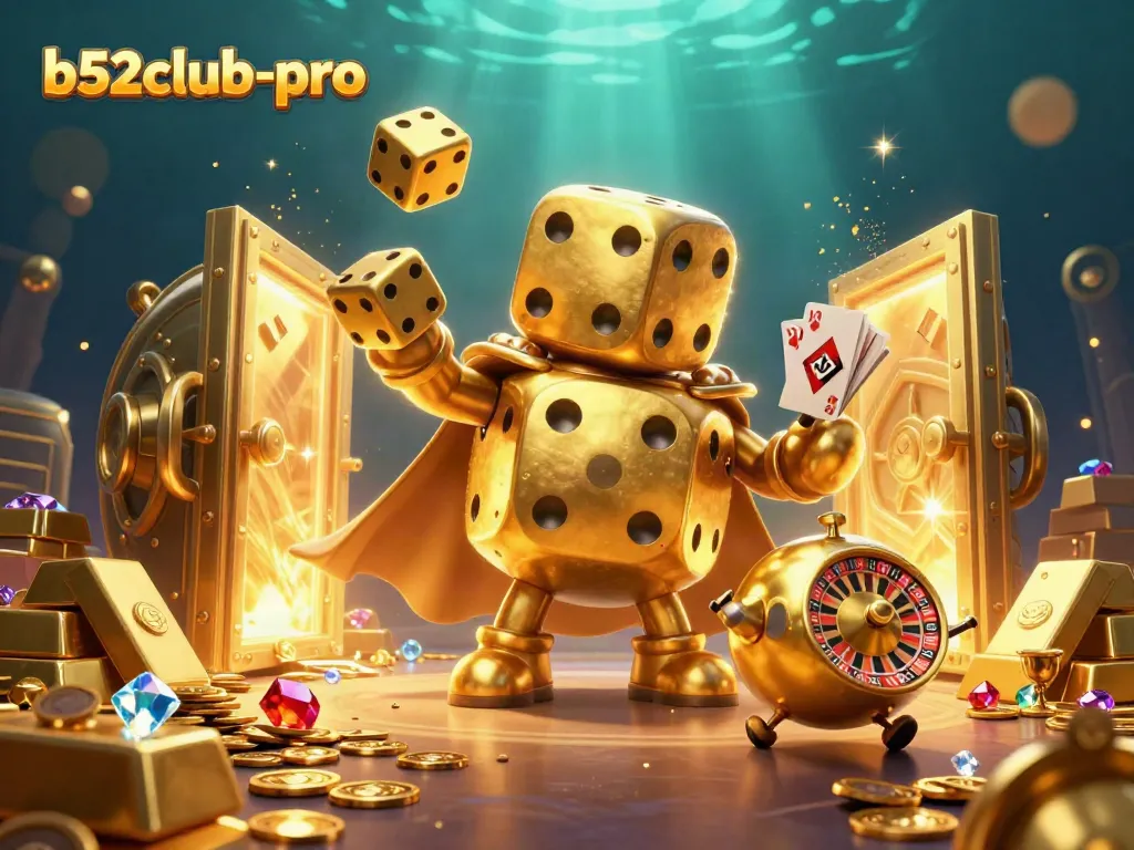 Engage with the b52club-pro dynamic casino scene showcasing golden dice and game elements!