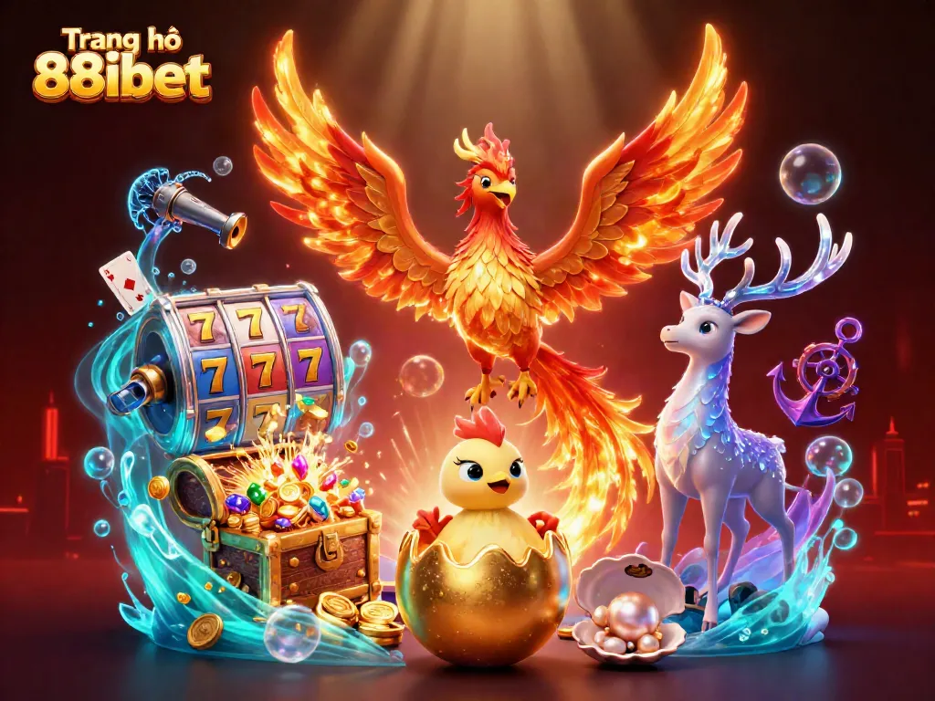 Experience the excitement of Trang chủ 88ibet with a majestic phoenix and vibrant gaming elements bursting with action.