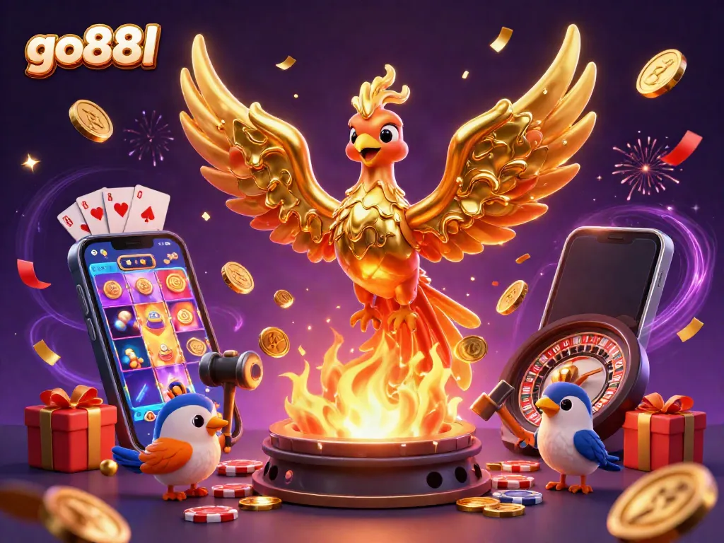 Engage with go88l's dynamic gaming world featuring a golden phoenix and slot games.