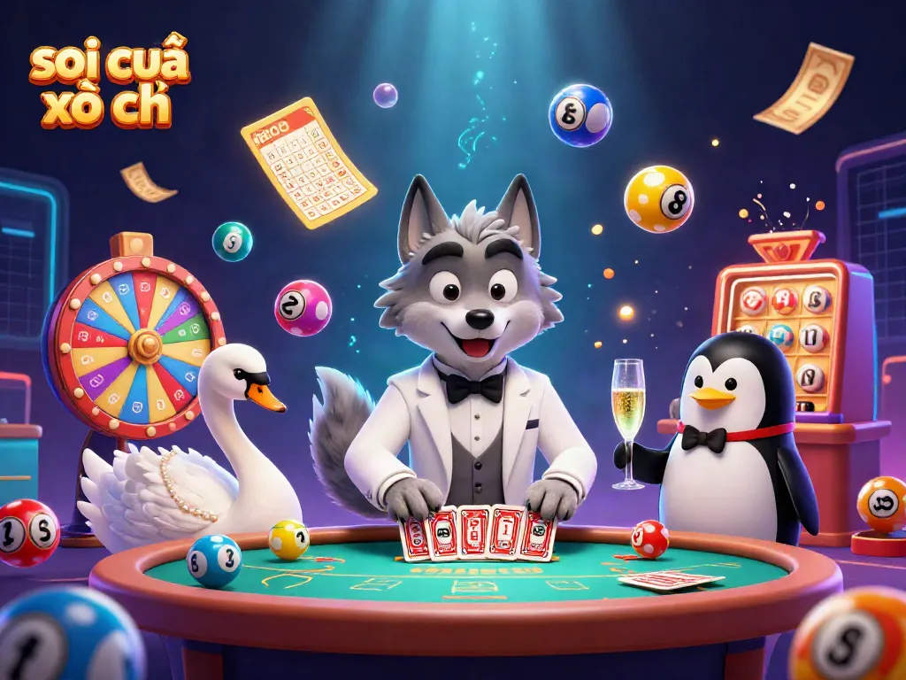 Engage with exciting soi cầu xổ số action featuring characters at a lively lottery scene with vibrant elements.