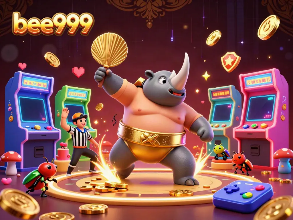 Experience the excitement of gaming with bee999 featuring beetles, coins, and a glowing casino atmosphere.
