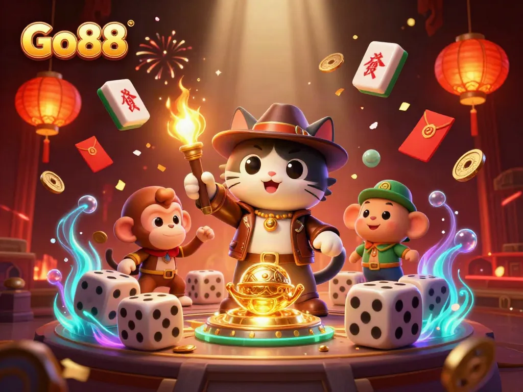 Engage in thrilling gaming adventures with Go88's captivating casino illustration.