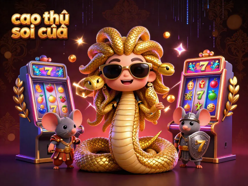 Cao thủ soi cầu engages in a vibrant scene with slot machines and characters, showcasing the excitement of gambling.