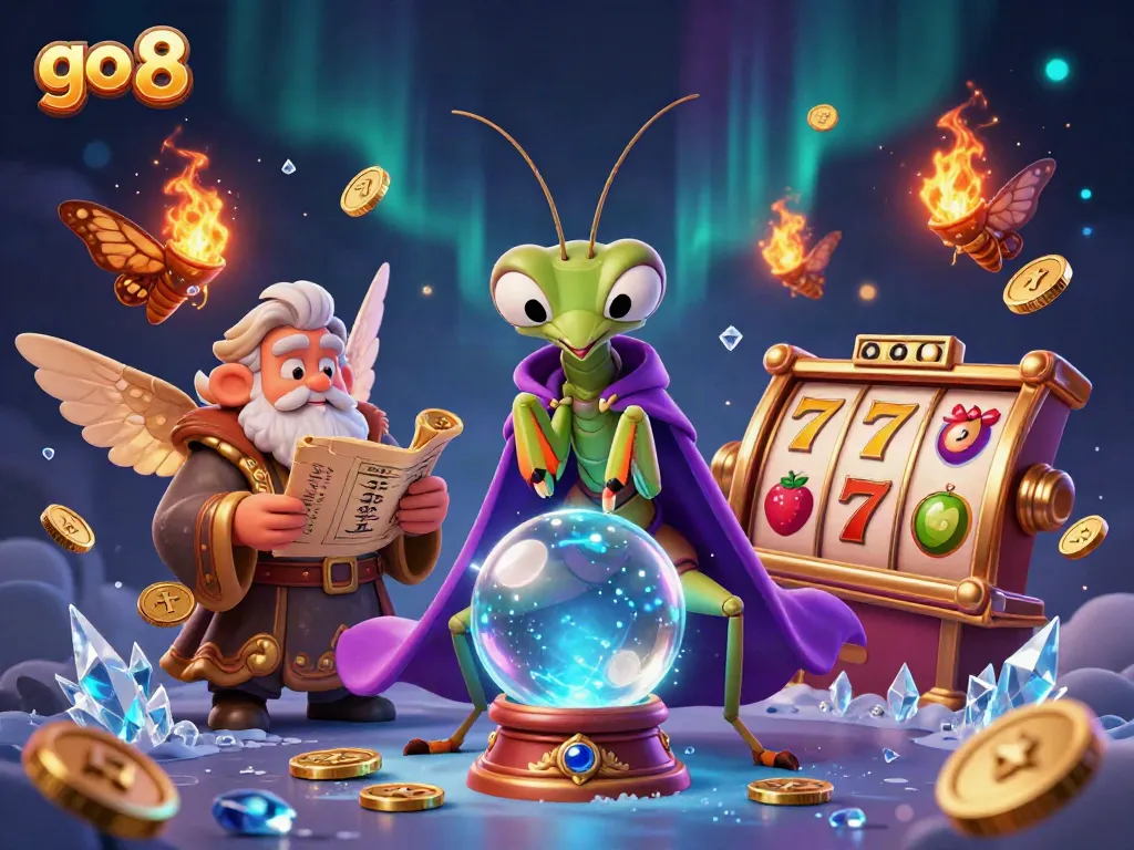 Experience the magic of go 8 with a vibrant casino scene featuring lucky charms and exotic creatures.