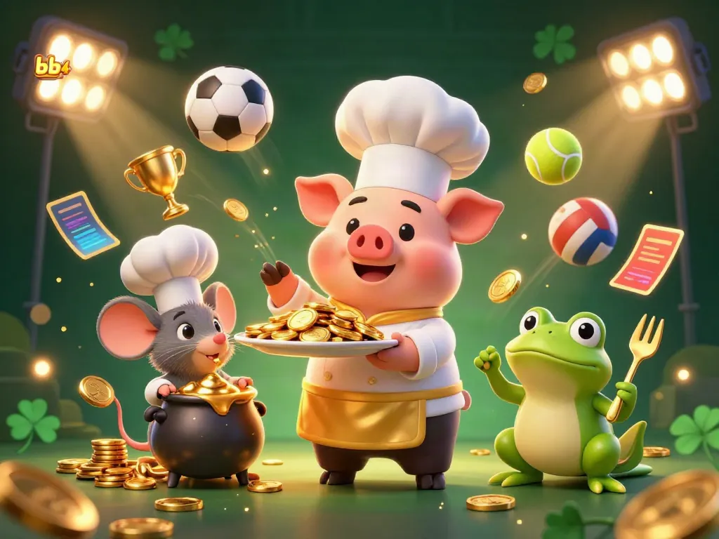 Join the exciting action at bb44 with a chef pig serving gold coins in a vibrant gaming scene.