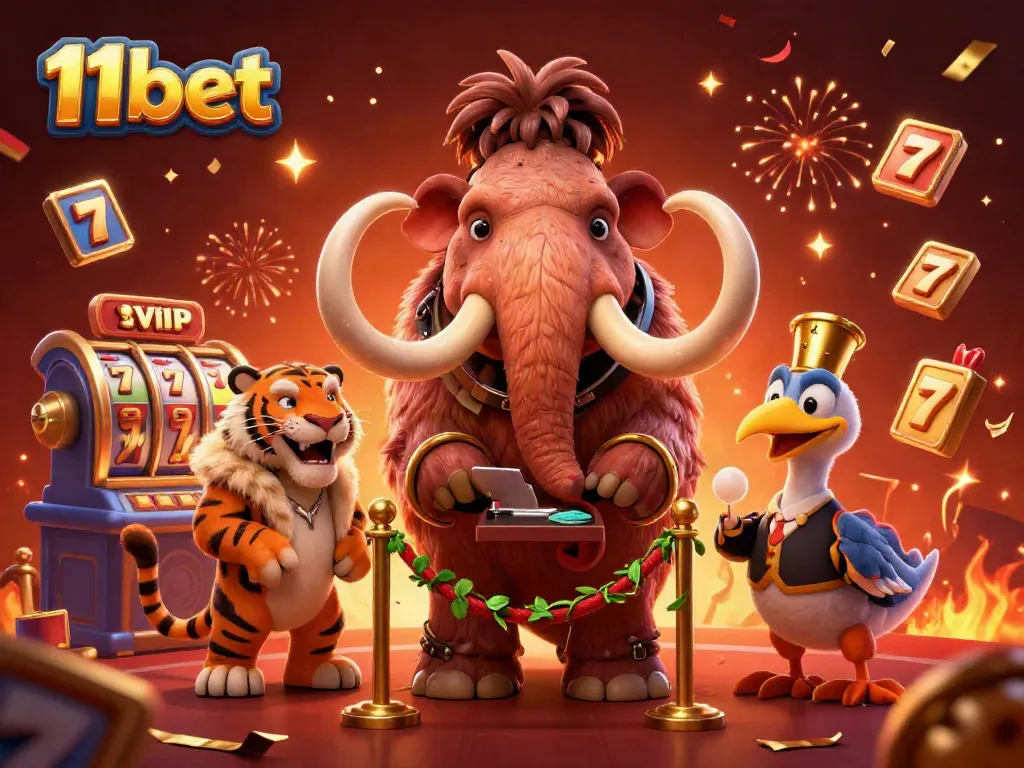 Experience thrilling action at 11bet with vibrant characters and slot reels in a colorful casino scene.