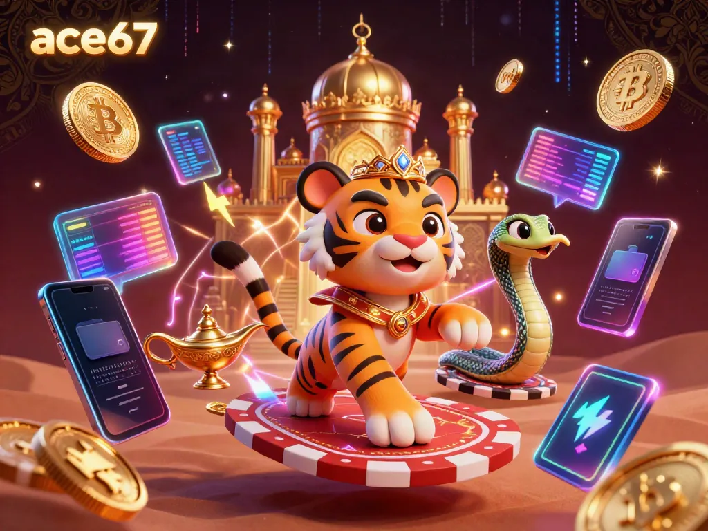 Experience the thrill of ace67 with vibrant casino elements and a magical Arabian Nights scene.