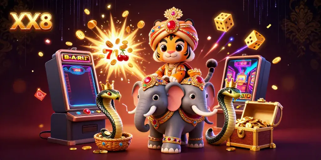 Experience the thrill of XX8 casino magic with an elephant, maharaja, and winning symbols.