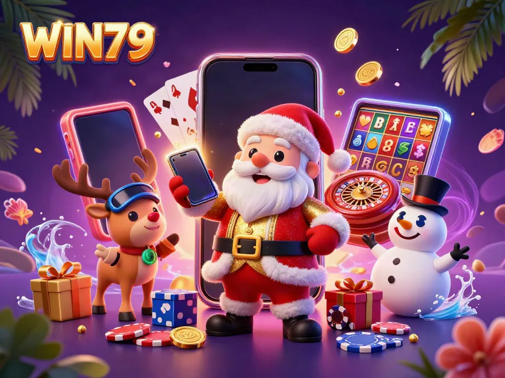 Spin the reels to win big with WIN79 featuring Santa and friends in a festive casino!