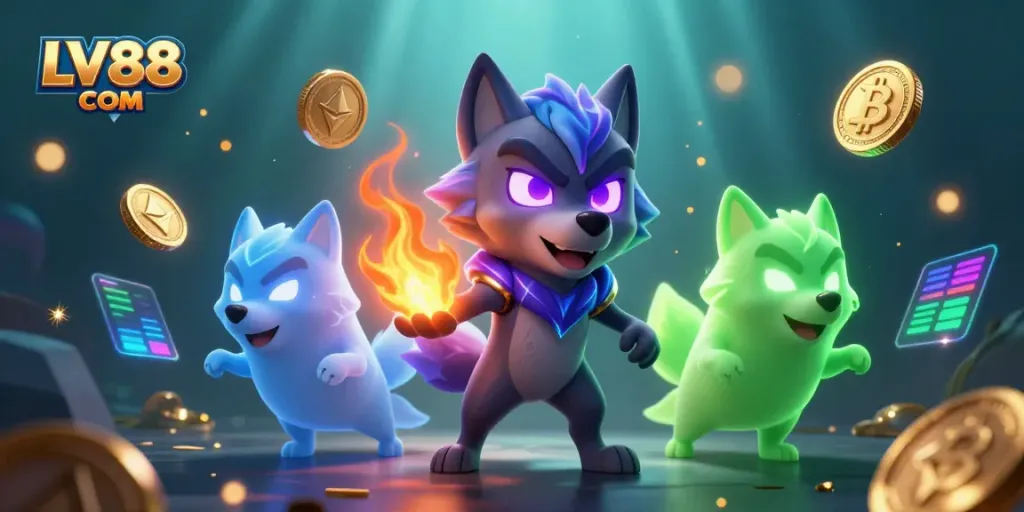 Engage with LV88 COM while exploring dynamic crypto gaming elements in 3D illustration.