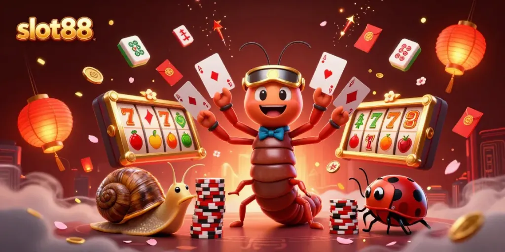 Spin and win on slot88 with a thrilling 3D casino scene featuring dynamic game elements and vibrant characters.