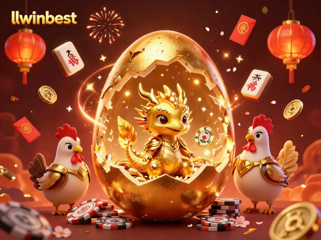 Experience the excitement with llwinbest, featuring a gold dragon and poker chips in a vibrant casino scene.