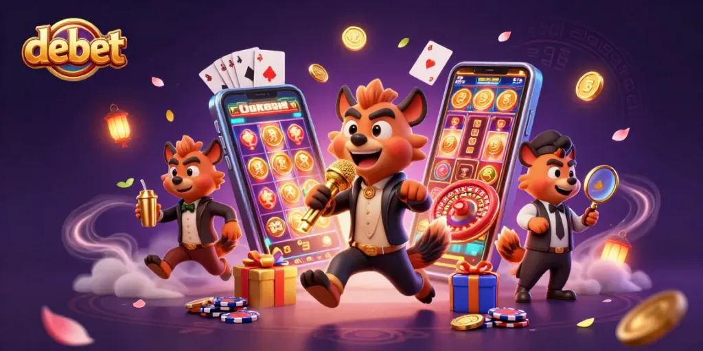 Experience debet with hyenas in a lively casino club setting surrounded by vibrant gaming elements.