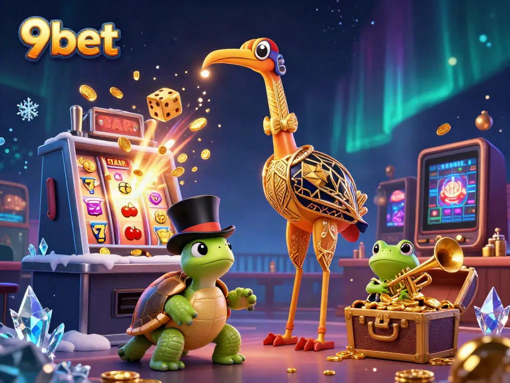 Experience thrilling 9bet gaming action in a vibrant 3D casino scene with lively characters.