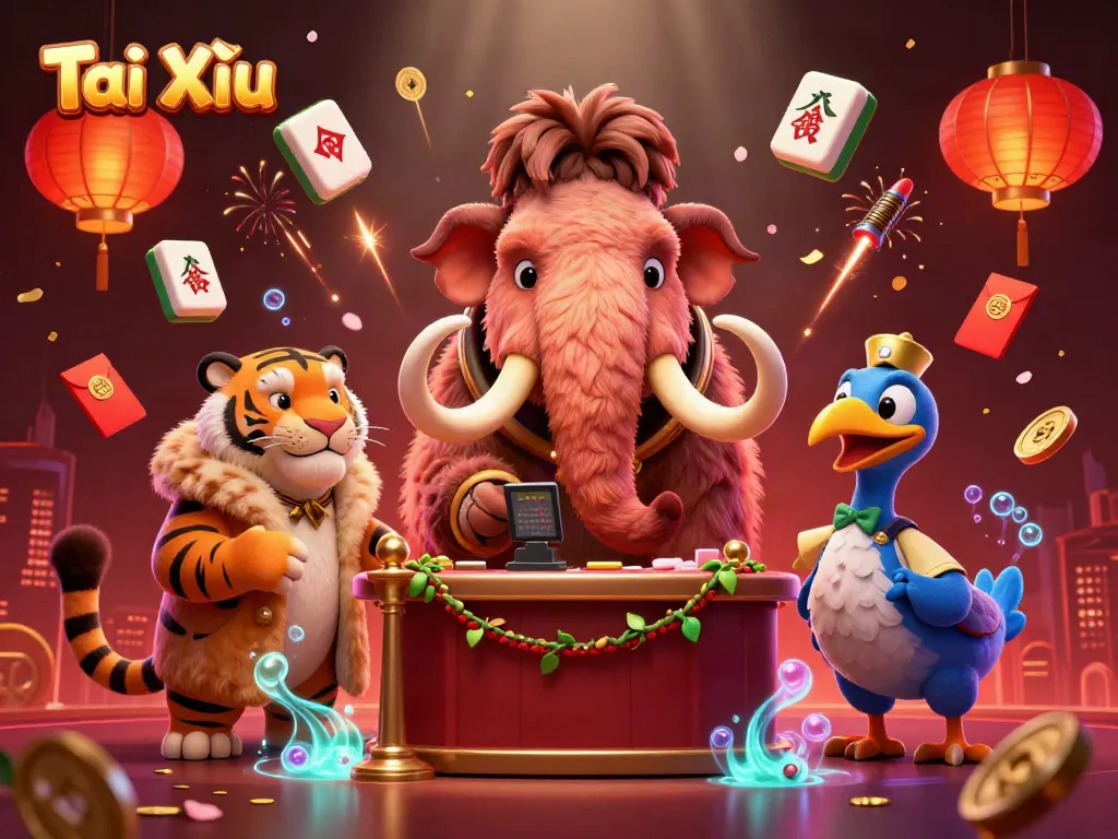 Experience Tài Xỉu thrills with vibrant characters and casino elements in this dynamic illustration.