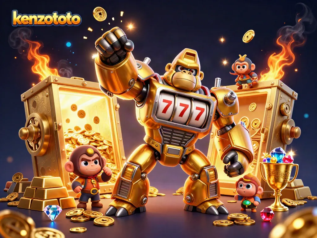 Experience thrilling wins at kenzototo with high-energy gold and jewels bursting from a mech.