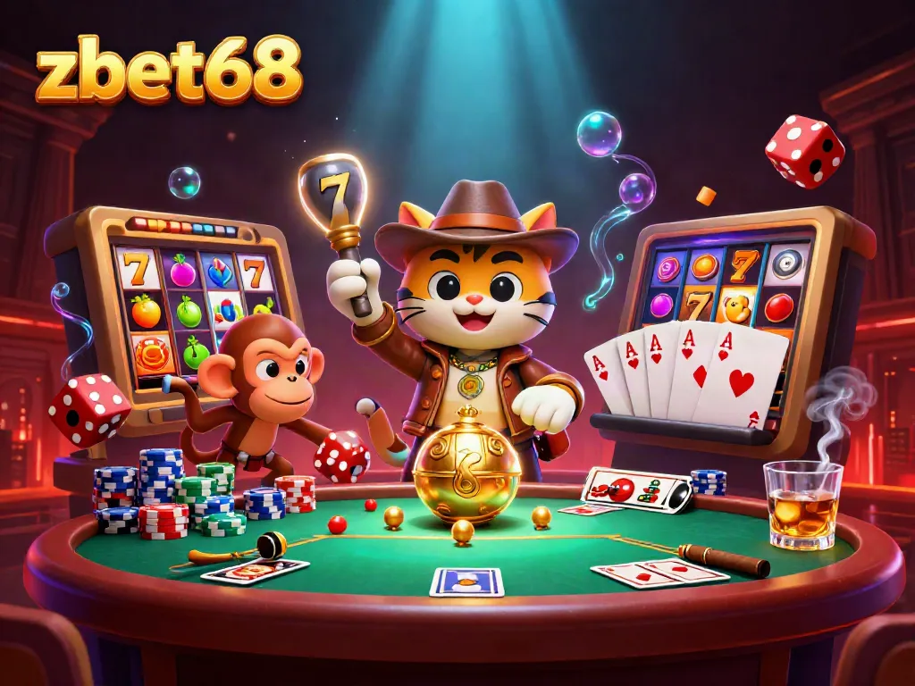 Experience thrilling slots and jackpots with zbet68 in this exciting casino adventure scene.