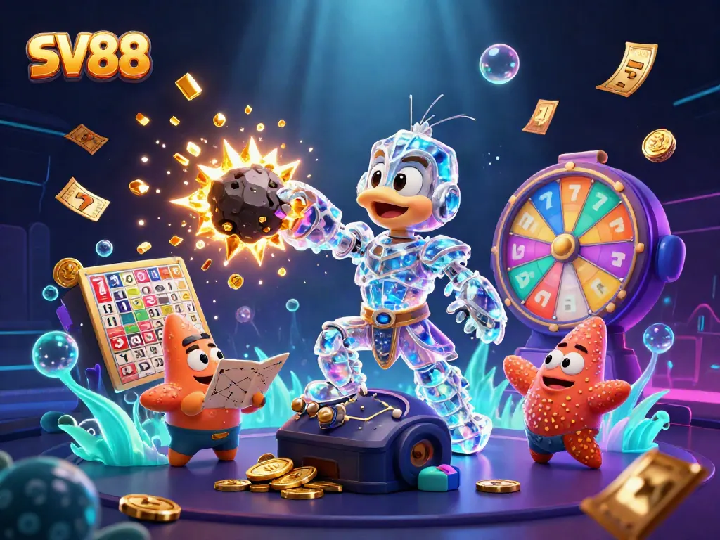 Experience the thrill of SV88's online casino with vibrant slot reels and dynamic games.