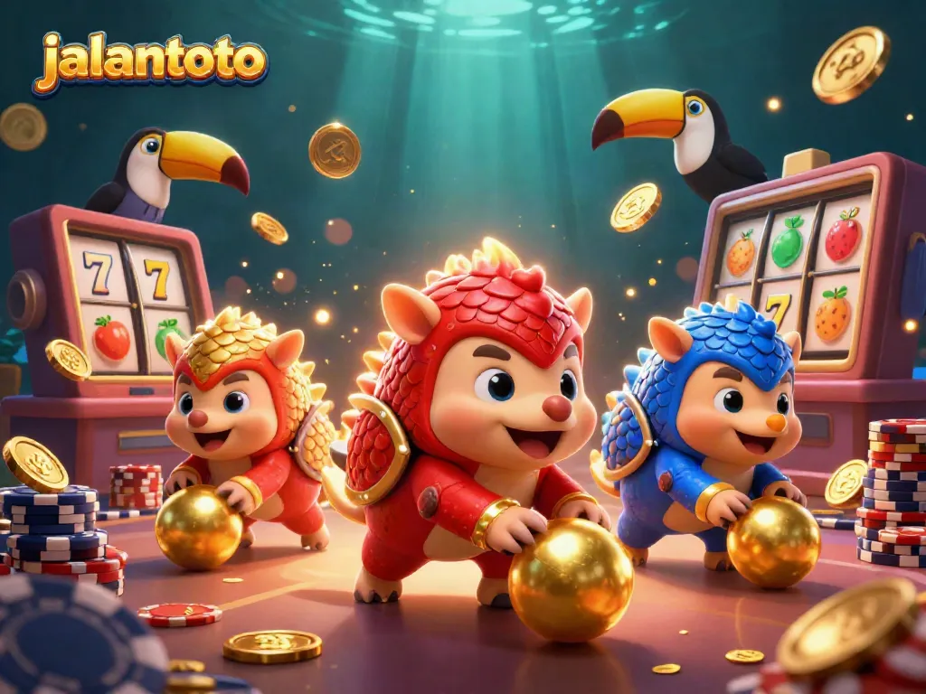 Experience dynamic gaming with jalantoto, showcasing vibrant slot reels and an exciting pangolin showdown.