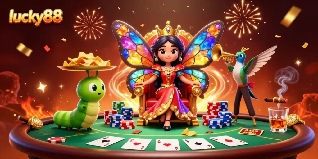 Engage with lucky88 in an exciting casino scene featuring vibrant characters and thrilling elements.
