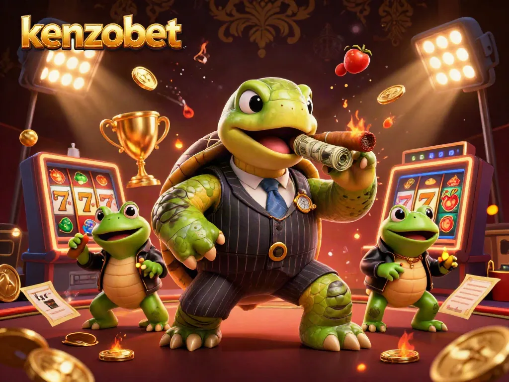 Experience kenzobet's thrilling gameplay with a dynamic illustration featuring casino elements and vibrant characters.