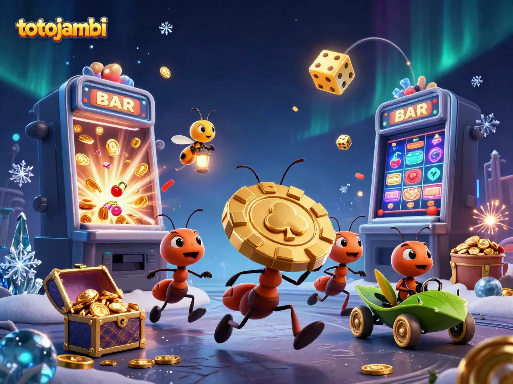 Experience thrilling gameplay with totojambi as animated ants carry a giant poker chip.