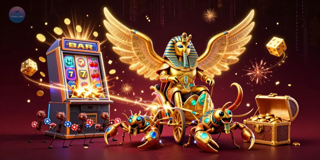 Experience thrilling dewa slot gameplay with a dynamic illustration of extravagant casino elements.